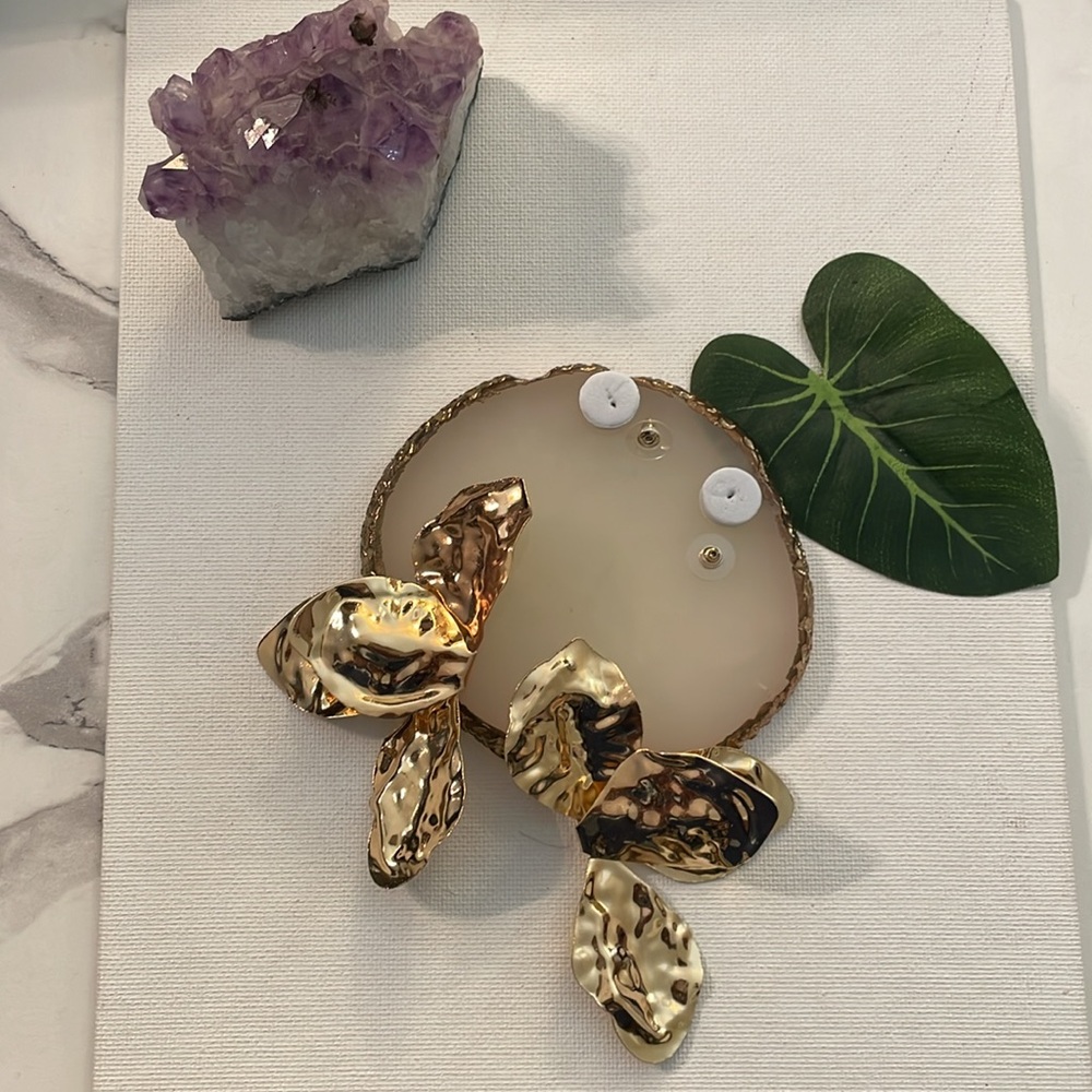 Gold Floral Statement Earrings - Picture 7 of 10